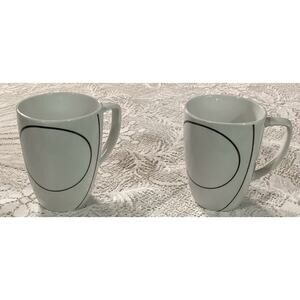Set 2 Corelle Coordinates White & Black SIMPLE LINES Porcelain 12oz Coffee Mugs